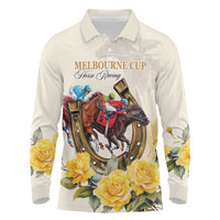 Melbourne Horse Racing Personalised Long Sleeve Polo Shirt Australian Horse With Yellow Roses - Wonder Print Shop