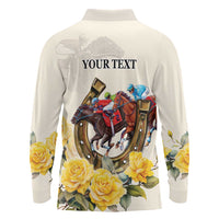 Melbourne Horse Racing Personalised Long Sleeve Polo Shirt Australian Horse With Yellow Roses - Wonder Print Shop