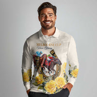 Melbourne Horse Racing Personalised Long Sleeve Polo Shirt Australian Horse With Yellow Roses - Wonder Print Shop