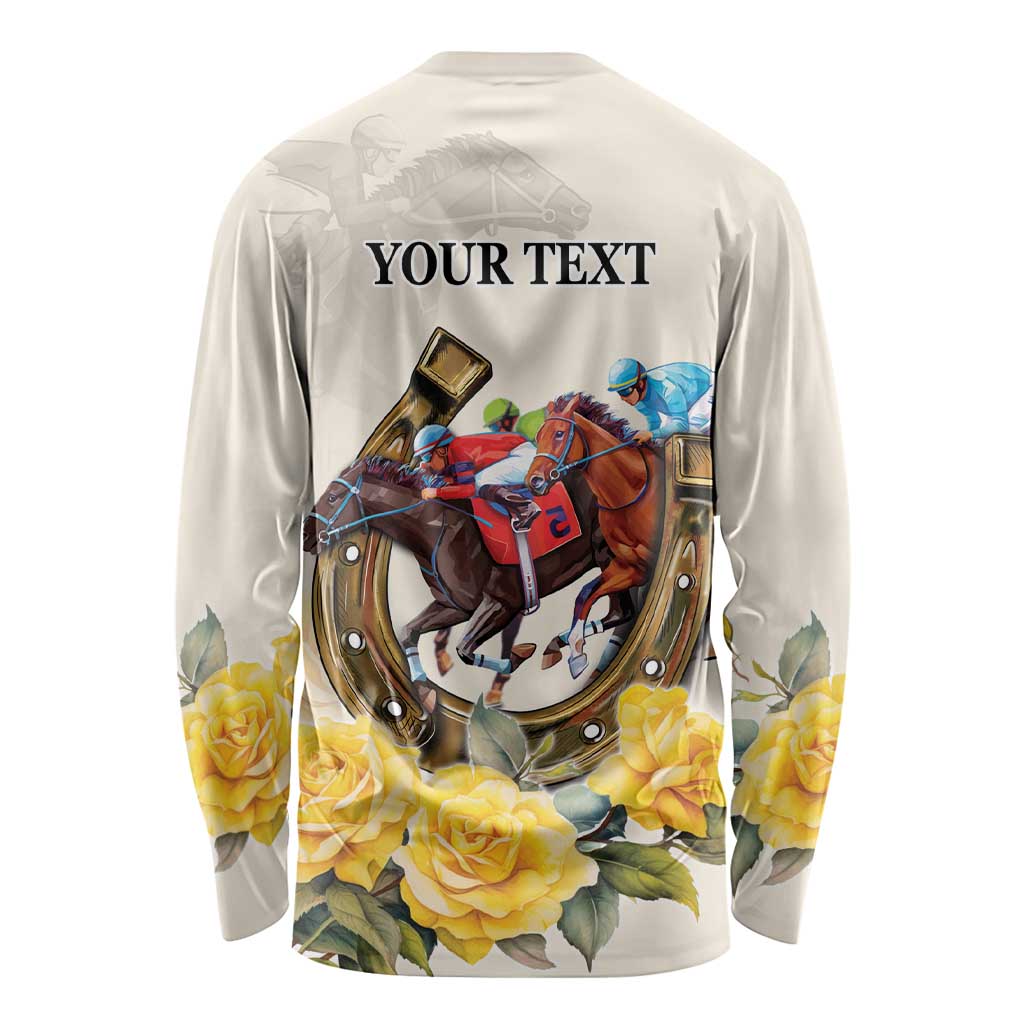Melbourne Horse Racing Personalised Long Sleeve Shirt Australian Horse With Yellow Roses - Wonder Print Shop
