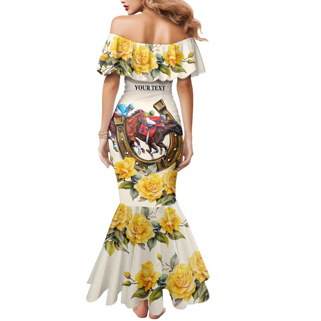 Melbourne Horse Racing Personalised Mermaid Dress Australian Horse With Yellow Roses - Wonder Print Shop