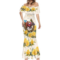 Melbourne Horse Racing Personalised Mermaid Dress Australian Horse With Yellow Roses - Wonder Print Shop