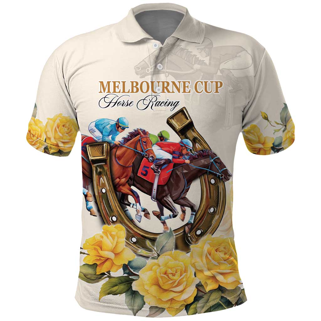 Melbourne Horse Racing Personalised Polo Shirt Australian Horse With Yellow Roses - Wonder Print Shop