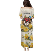 Melbourne Horse Racing Personalised Puletasi Australian Horse With Yellow Roses - Wonder Print Shop
