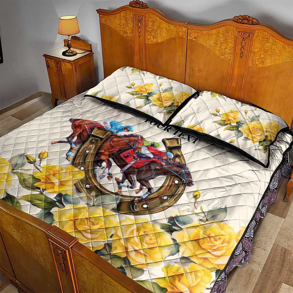 Melbourne Horse Racing Personalised Quilt Bed Set Australian Horse With Yellow Roses - Wonder Print Shop