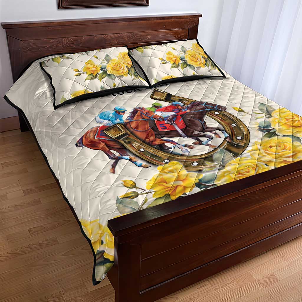 Melbourne Horse Racing Personalised Quilt Bed Set Australian Horse With Yellow Roses - Wonder Print Shop