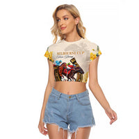 Melbourne Horse Racing Personalised Raglan Cropped T Shirt Australian Horse With Yellow Roses - Wonder Print Shop