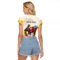 Melbourne Horse Racing Personalised Raglan Cropped T Shirt Australian Horse With Yellow Roses - Wonder Print Shop
