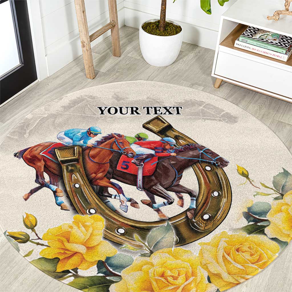 Melbourne Horse Racing Personalised Round Carpet Australian Horse With Yellow Roses - Wonder Print Shop
