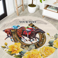 Melbourne Horse Racing Personalised Round Carpet Australian Horse With Yellow Roses - Wonder Print Shop