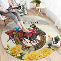 Melbourne Horse Racing Personalised Round Carpet Australian Horse With Yellow Roses - Wonder Print Shop