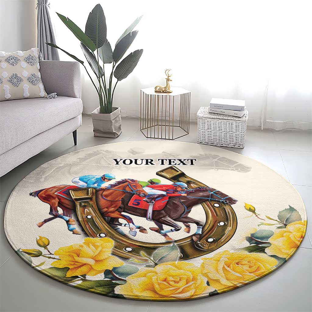 Melbourne Horse Racing Personalised Round Carpet Australian Horse With Yellow Roses - Wonder Print Shop