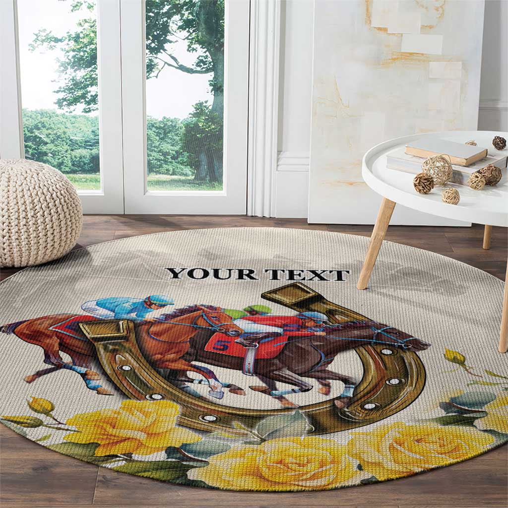 Melbourne Horse Racing Personalised Round Carpet Australian Horse With Yellow Roses - Wonder Print Shop