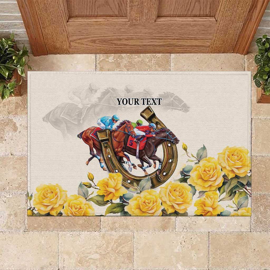 Melbourne Horse Racing Personalised Rubber Doormat Australian Horse With Yellow Roses - Wonder Print Shop