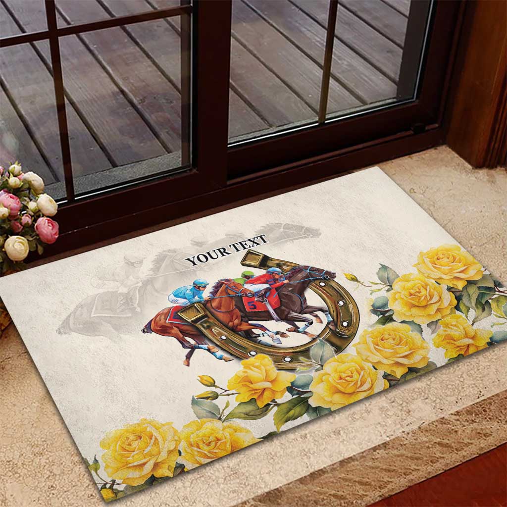 Melbourne Horse Racing Personalised Rubber Doormat Australian Horse With Yellow Roses - Wonder Print Shop
