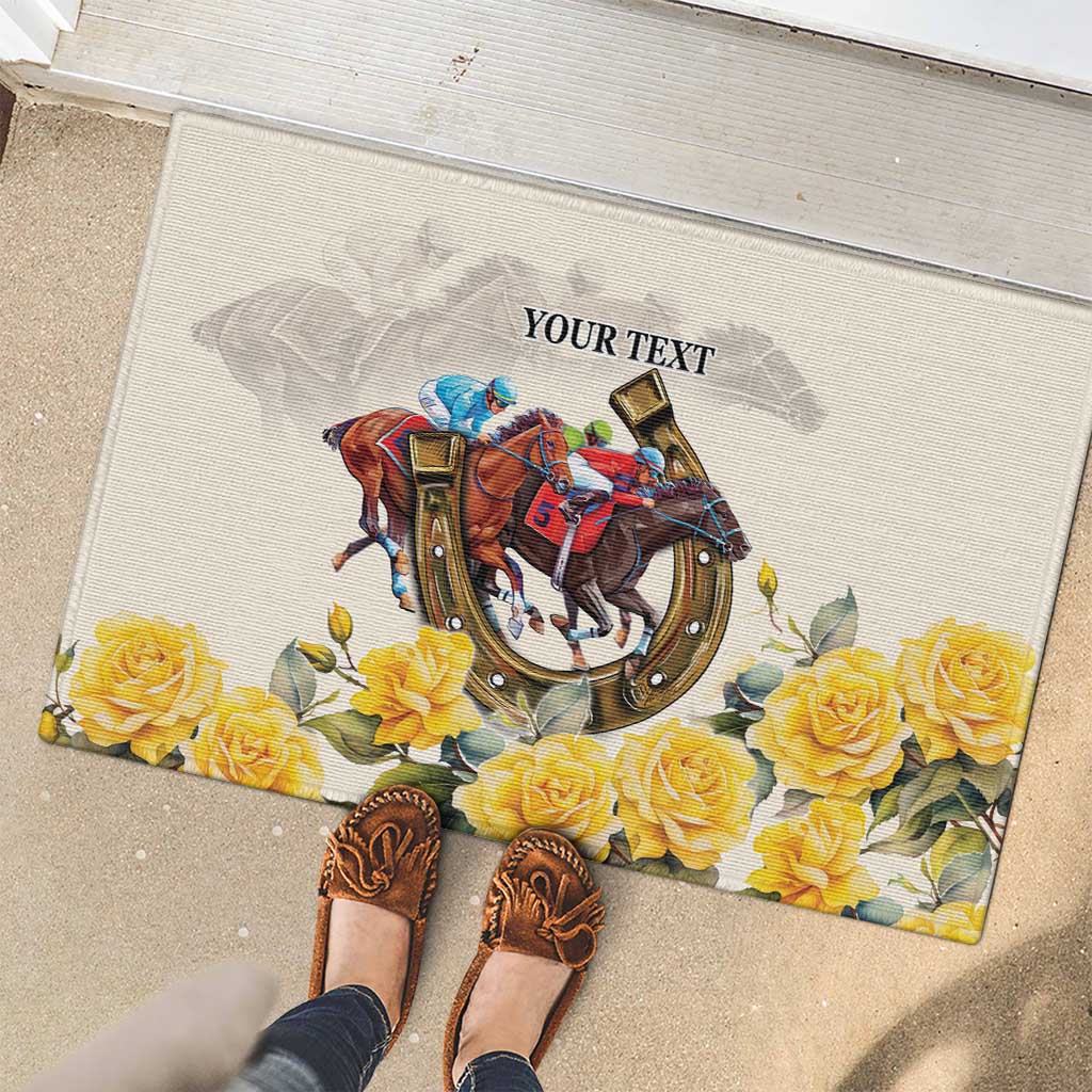Melbourne Horse Racing Personalised Rubber Doormat Australian Horse With Yellow Roses - Wonder Print Shop