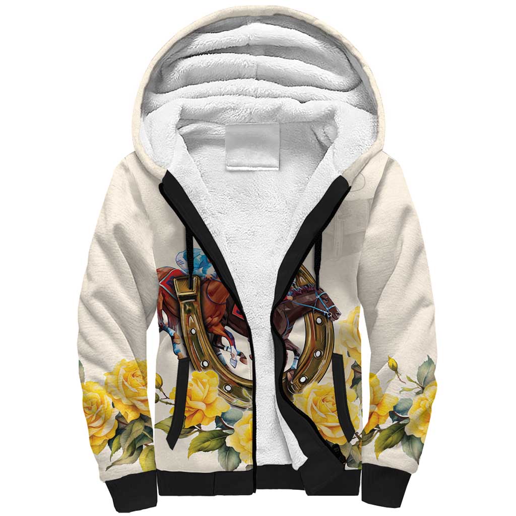 Melbourne Horse Racing Personalised Sherpa Hoodie Australian Horse With Yellow Roses - Wonder Print Shop