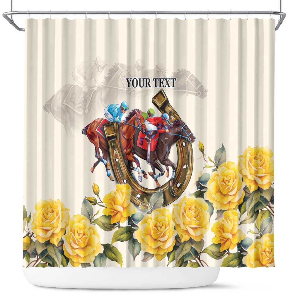 Melbourne Horse Racing Personalised Shower Curtain Australian Horse With Yellow Roses - Wonder Print Shop