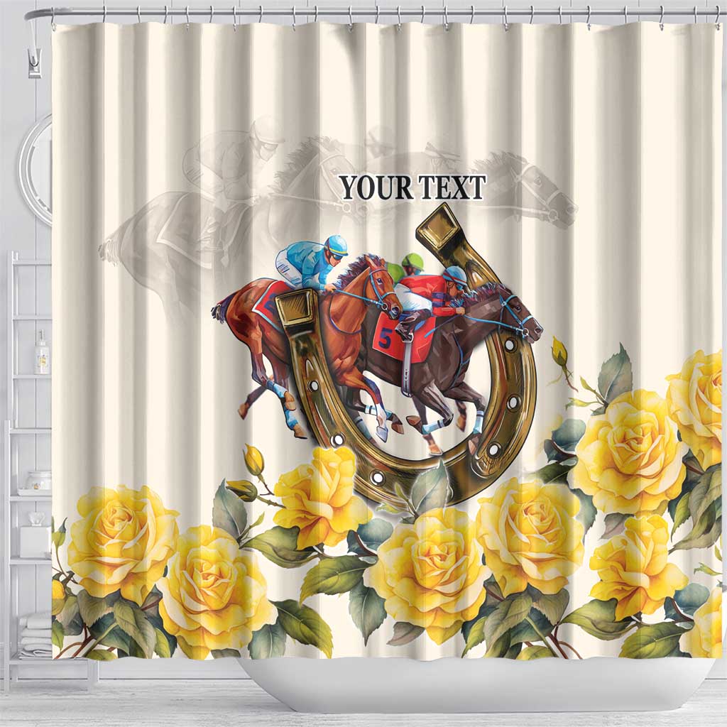 Melbourne Horse Racing Personalised Shower Curtain Australian Horse With Yellow Roses - Wonder Print Shop