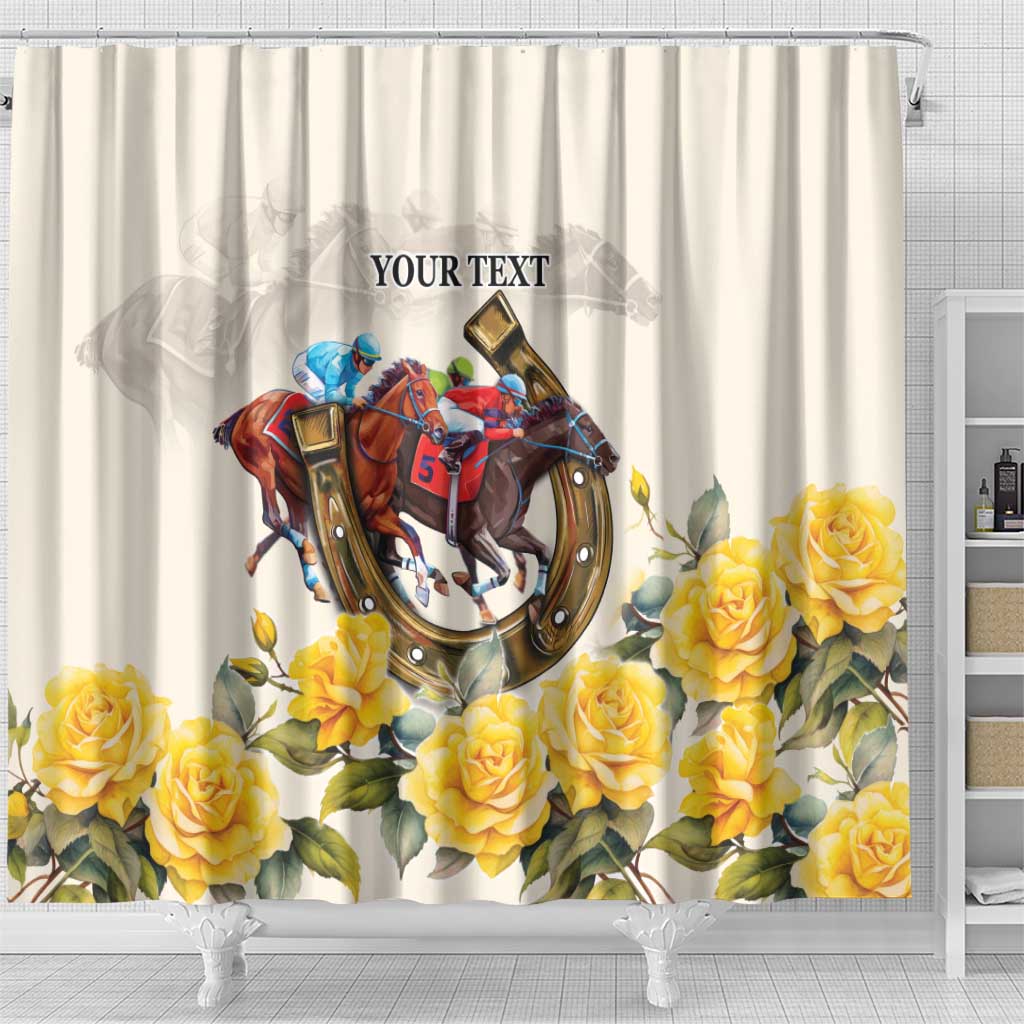 Melbourne Horse Racing Personalised Shower Curtain Australian Horse With Yellow Roses - Wonder Print Shop