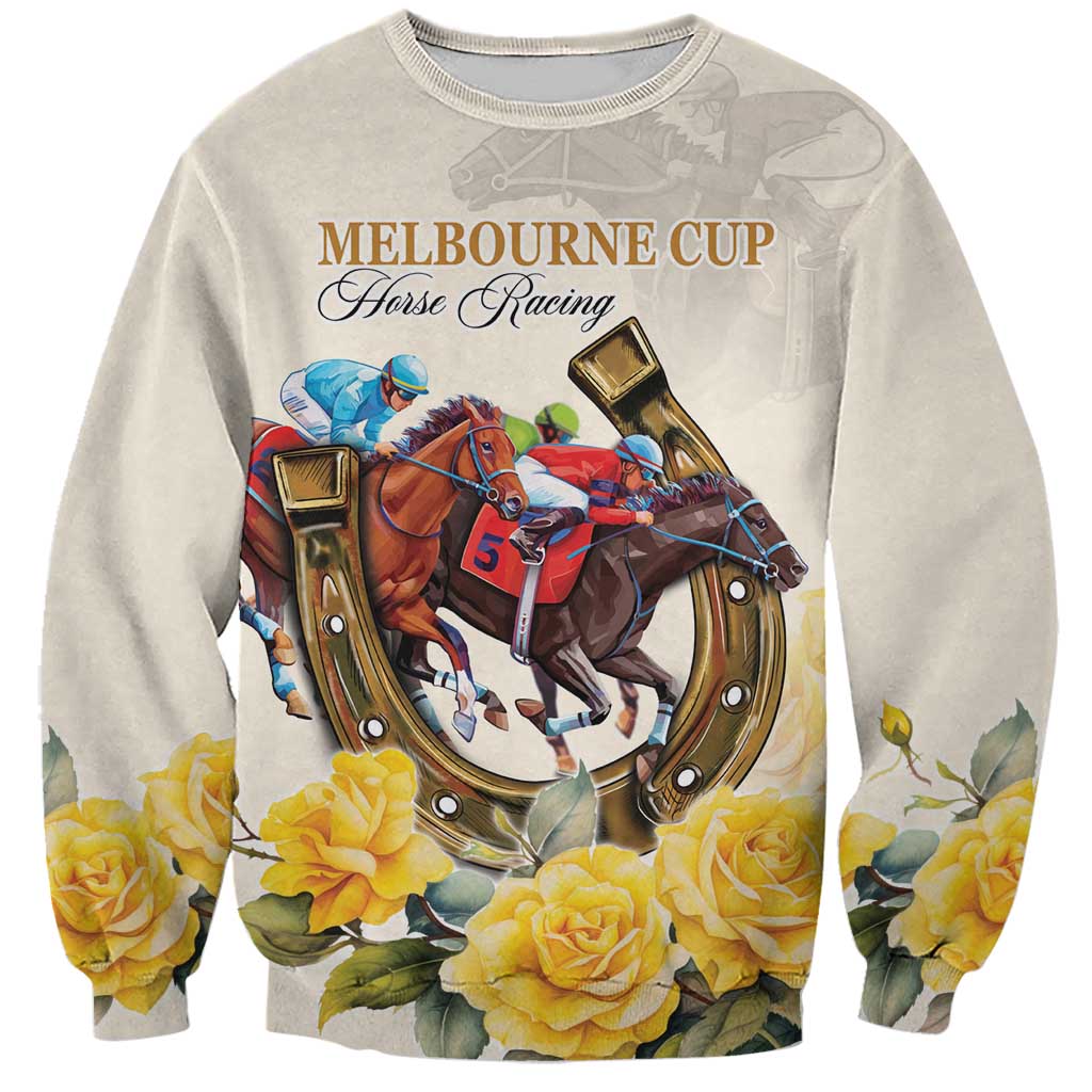 Melbourne Horse Racing Personalised Sweatshirt Australian Horse With Yellow Roses - Wonder Print Shop