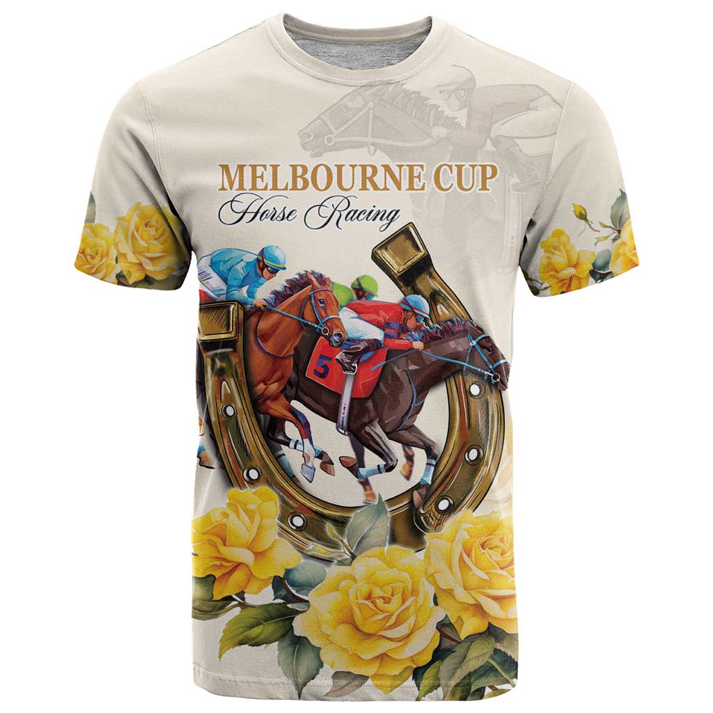 Melbourne Horse Racing Personalised T Shirt Australian Horse With Yellow Roses - Wonder Print Shop