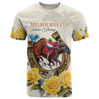 Melbourne Horse Racing Personalised T Shirt Australian Horse With Yellow Roses - Wonder Print Shop