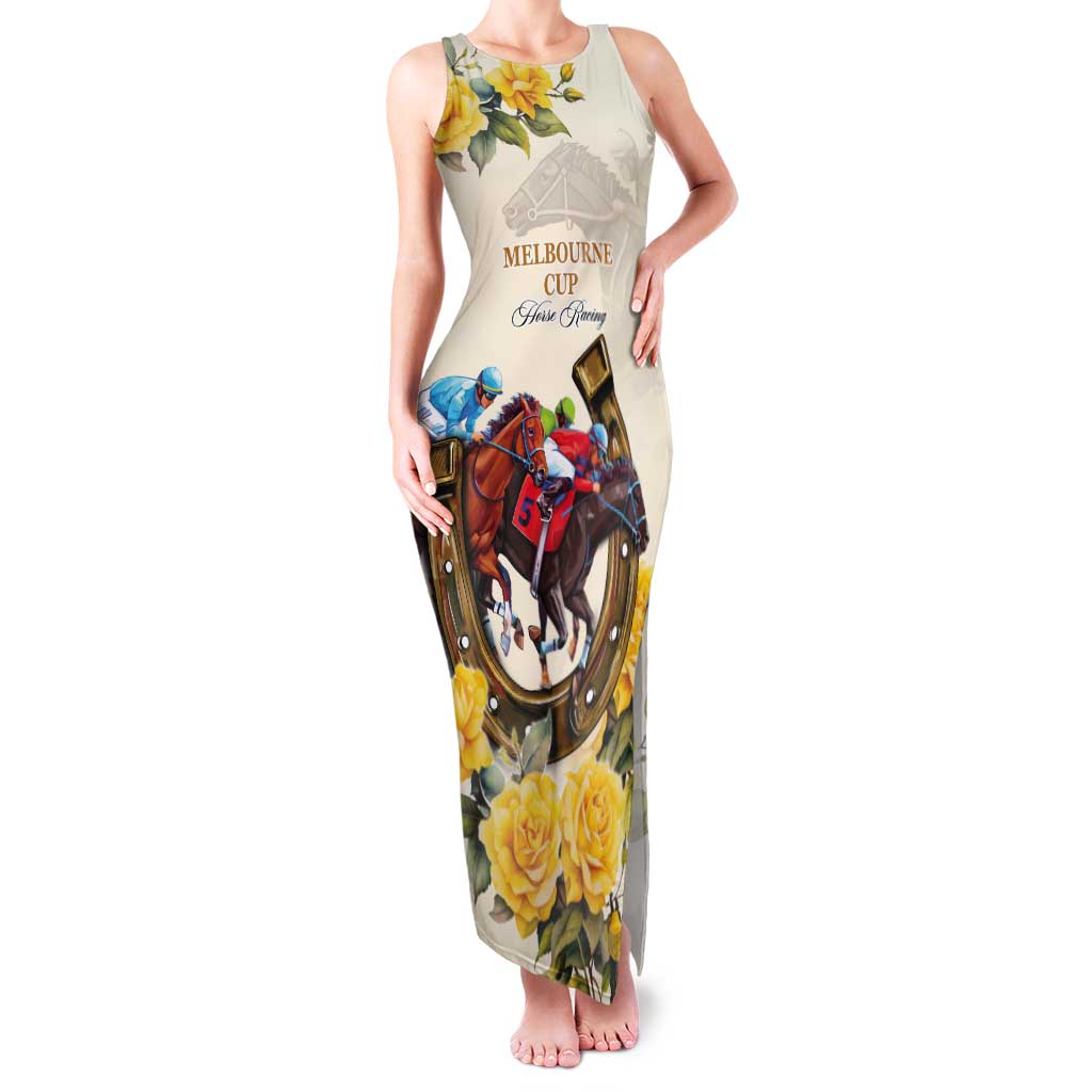 Melbourne Horse Racing Personalised Tank Maxi Dress Australian Horse With Yellow Roses - Wonder Print Shop