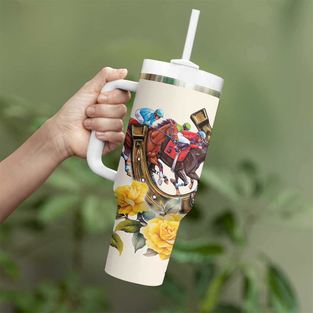 Melbourne Horse Racing Personalised Tumbler With Handle Australian Horse With Yellow Roses - Wonder Print Shop