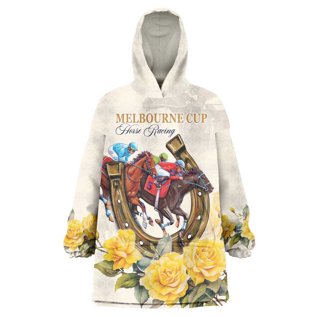 Melbourne Horse Racing Personalised Wearable Blanket Hoodie Australian Horse With Yellow Roses - Wonder Print Shop