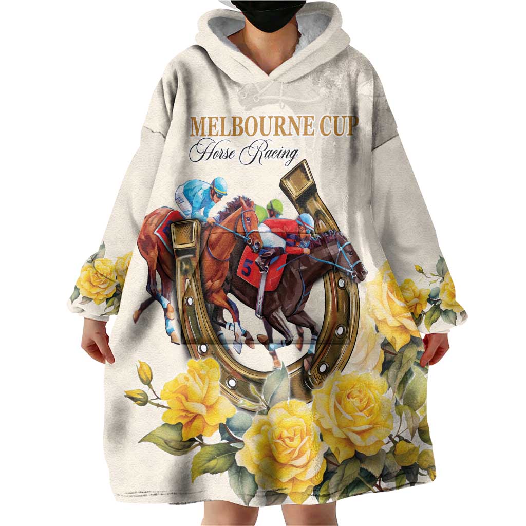 Melbourne Horse Racing Personalised Wearable Blanket Hoodie Australian Horse With Yellow Roses - Wonder Print Shop