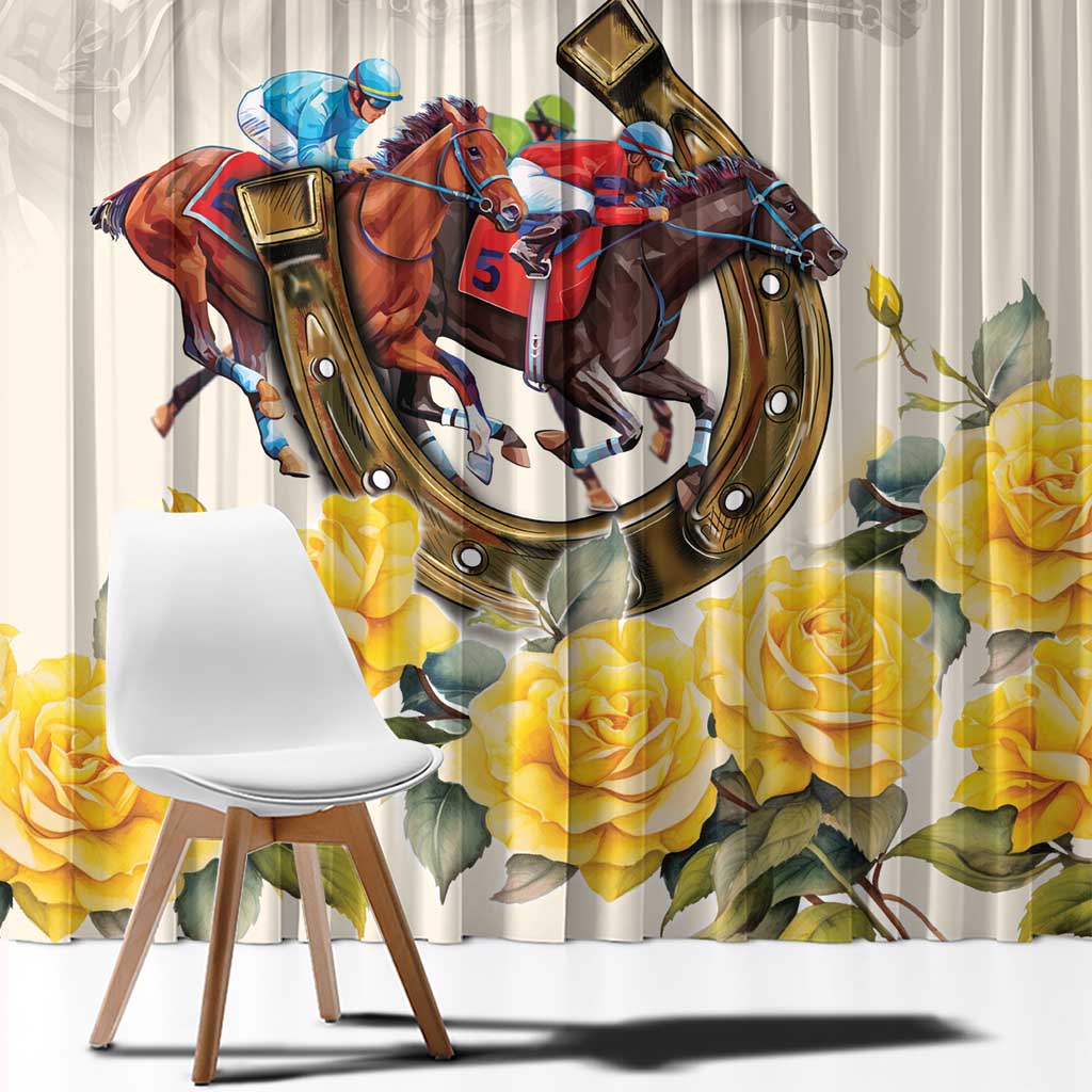 Melbourne Horse Racing Personalised Window Curtain Australian Horse With Yellow Roses - Wonder Print Shop