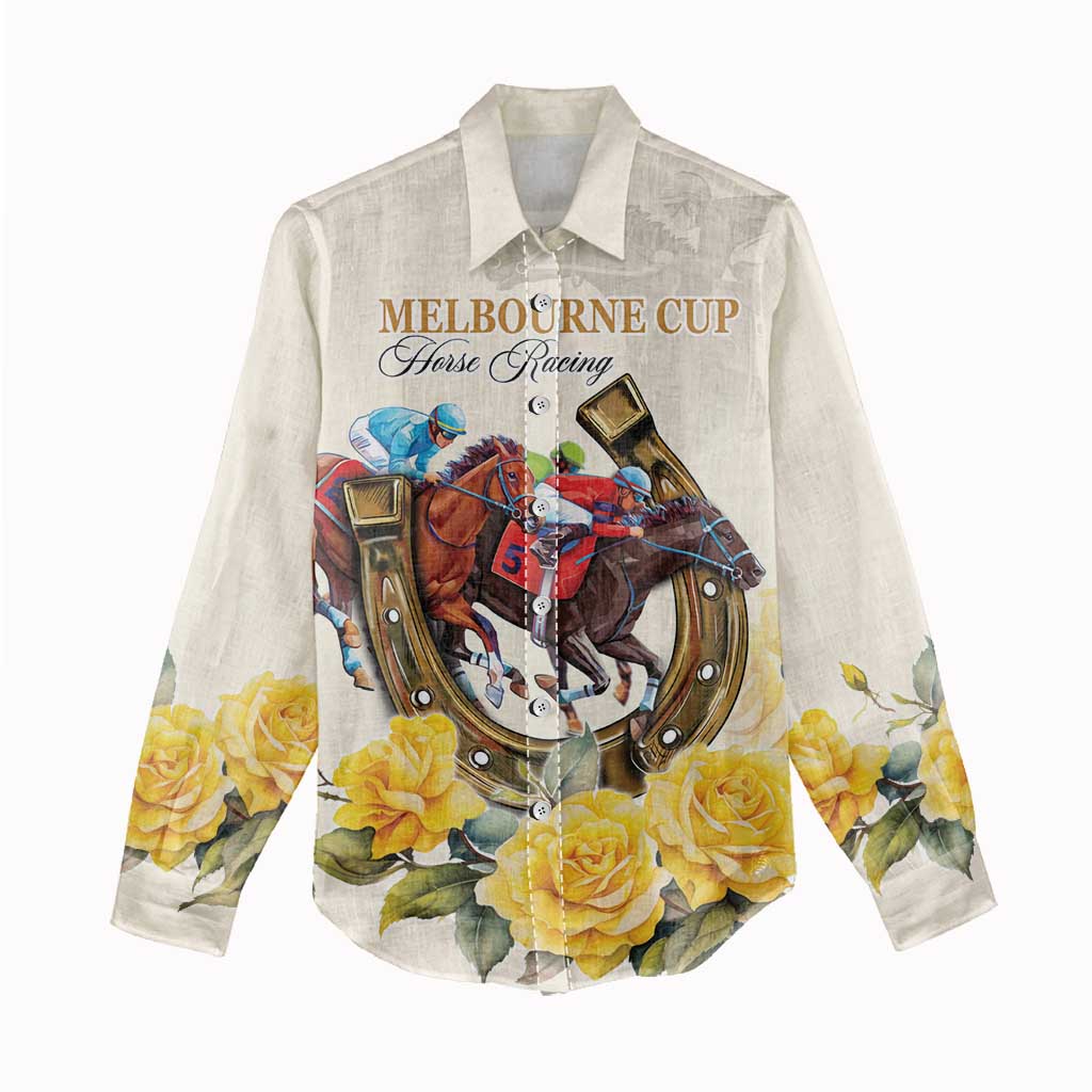 Melbourne Horse Racing Personalised Women Casual Shirt Australian Horse With Yellow Roses - Wonder Print Shop