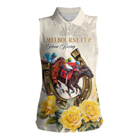 Melbourne Horse Racing Personalised Women Sleeveless Polo Shirt Australian Horse With Yellow Roses - Wonder Print Shop