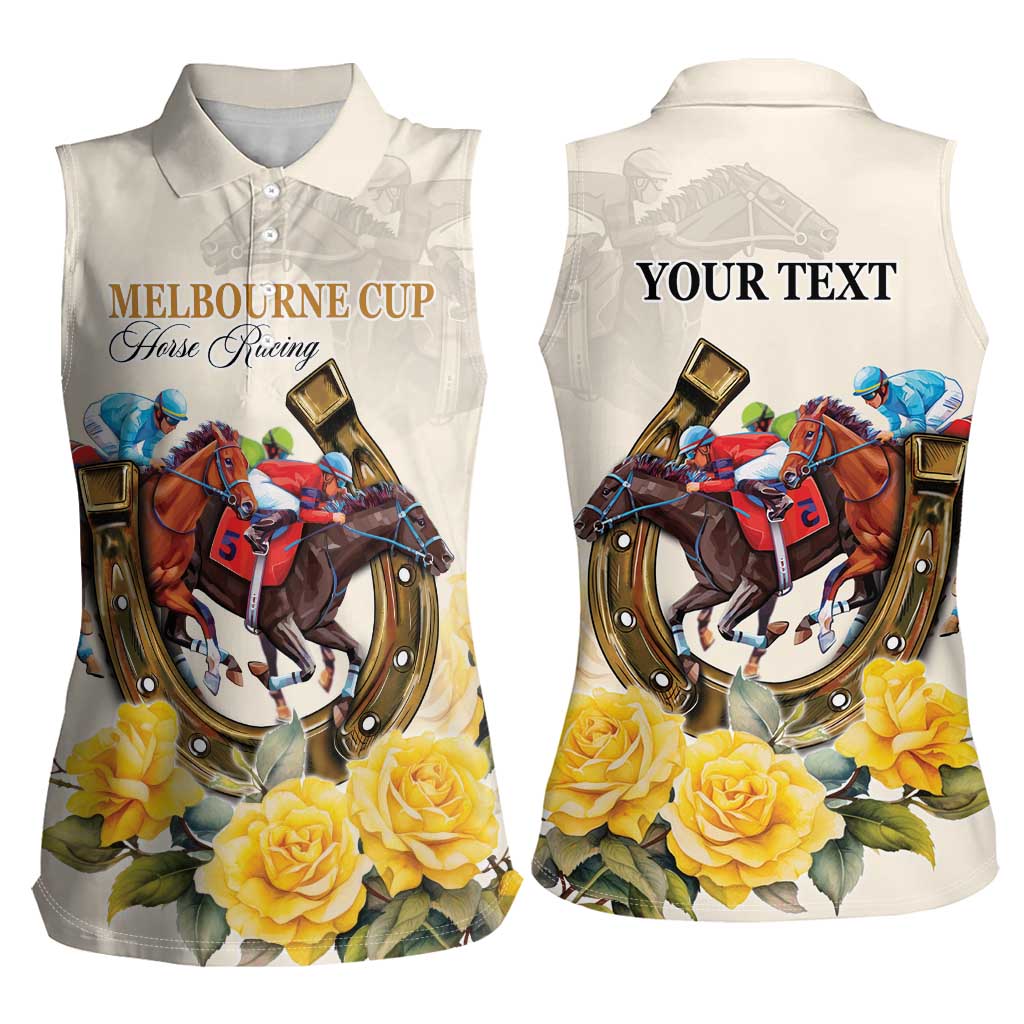 Melbourne Horse Racing Personalised Women Sleeveless Polo Shirt Australian Horse With Yellow Roses - Wonder Print Shop