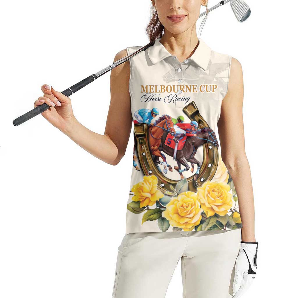 Melbourne Horse Racing Personalised Women Sleeveless Polo Shirt Australian Horse With Yellow Roses - Wonder Print Shop