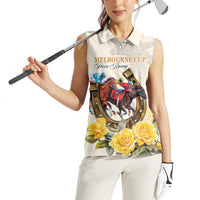 Melbourne Horse Racing Personalised Women Sleeveless Polo Shirt Australian Horse With Yellow Roses - Wonder Print Shop