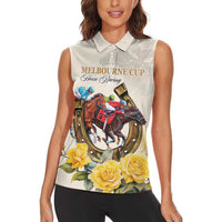 Melbourne Horse Racing Personalised Women Sleeveless Polo Shirt Australian Horse With Yellow Roses - Wonder Print Shop