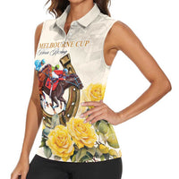 Melbourne Horse Racing Personalised Women Sleeveless Polo Shirt Australian Horse With Yellow Roses - Wonder Print Shop