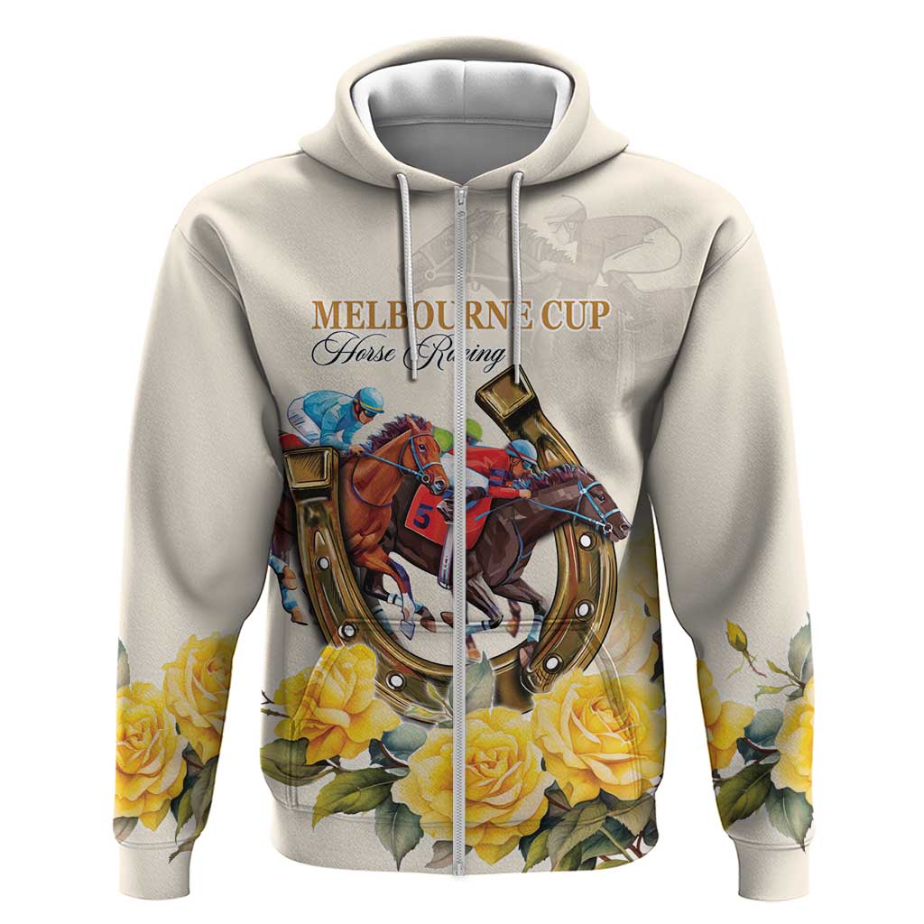 Melbourne Horse Racing Personalised Zip Hoodie Australian Horse With Yellow Roses - Wonder Print Shop