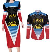 Antigua and Barbuda 1981 Couples Matching Long Sleeve Bodycon Dress and Long Sleeve Button Shirt Each Endeavouring All Achieving LT9 - Wonder Print Shop