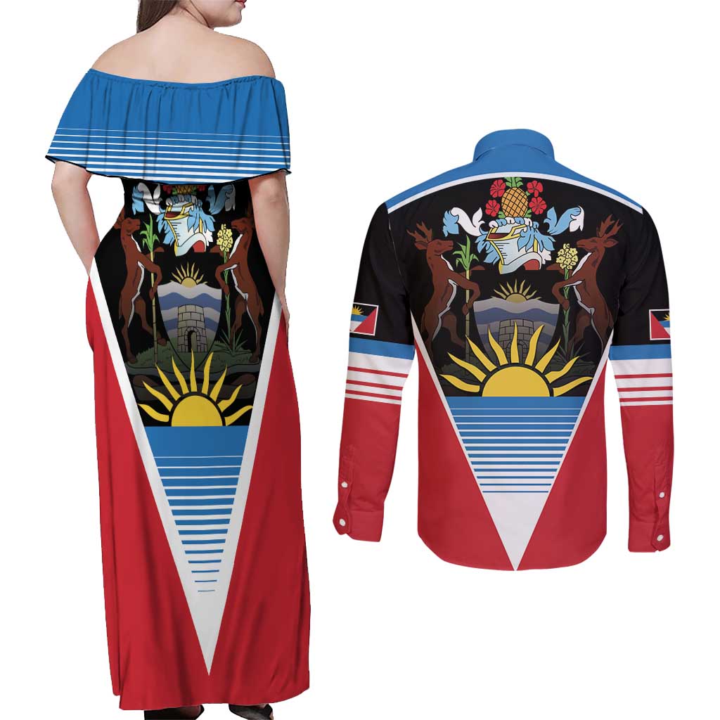 Antigua and Barbuda 1981 Couples Matching Off Shoulder Maxi Dress and Long Sleeve Button Shirt Each Endeavouring All Achieving LT9 - Wonder Print Shop