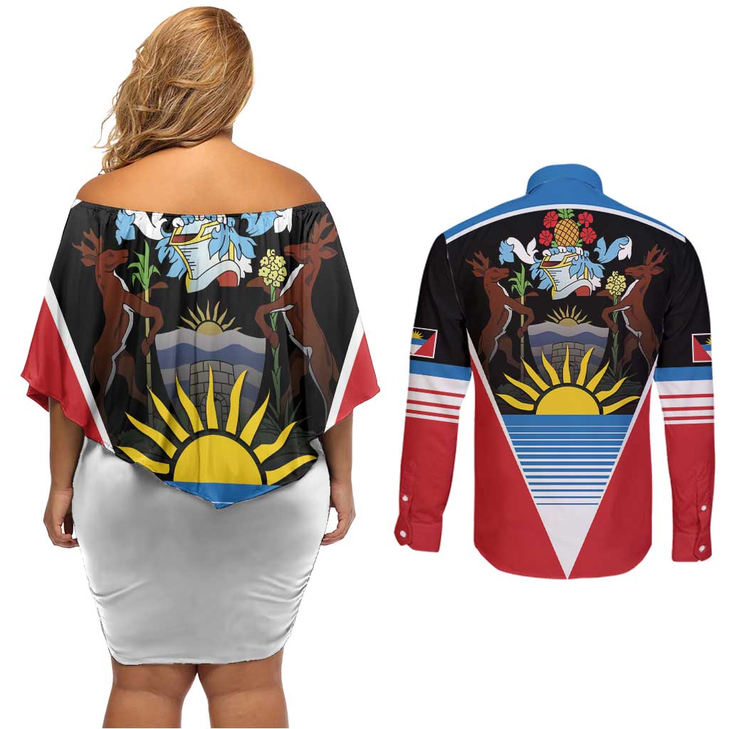 Antigua and Barbuda 1981 Couples Matching Off Shoulder Short Dress and Long Sleeve Button Shirt Each Endeavouring All Achieving LT9 - Wonder Print Shop
