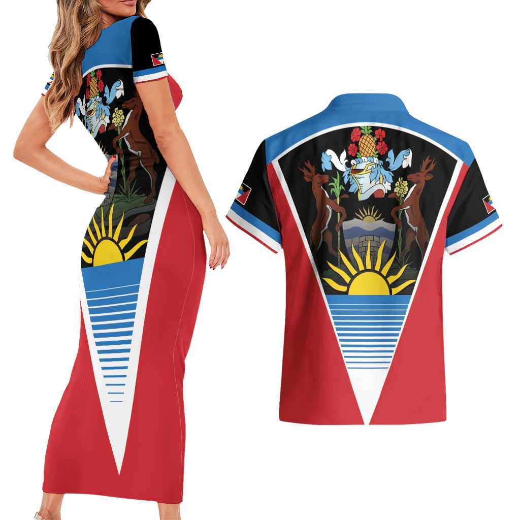 Antigua and Barbuda 1981 Couples Matching Short Sleeve Bodycon Dress and Hawaiian Shirt Each Endeavouring All Achieving LT9 - Wonder Print Shop