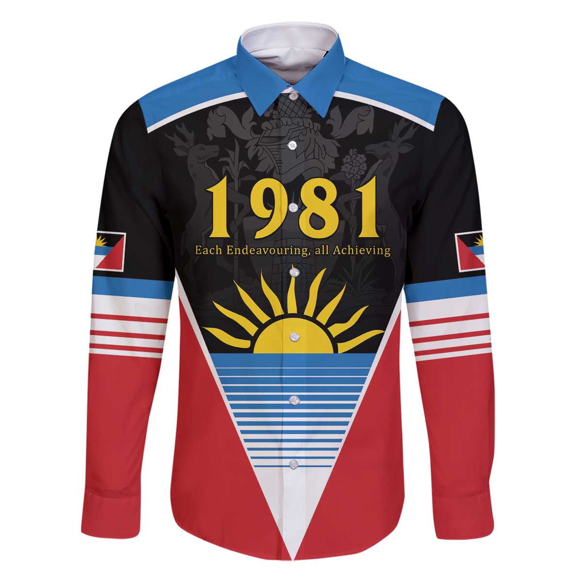 Antigua and Barbuda 1981 Family Matching Off The Shoulder Long Sleeve Dress and Hawaiian Shirt Each Endeavouring All Achieving - Wonder Print Shop