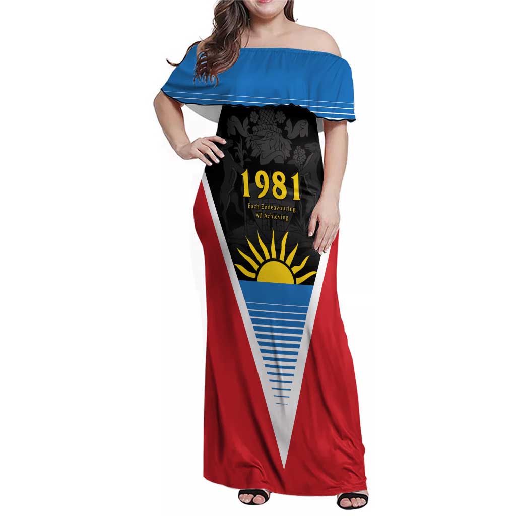 Antigua and Barbuda 1981 Family Matching Off Shoulder Maxi Dress and Hawaiian Shirt Each Endeavouring All Achieving LT9 - Wonder Print Shop