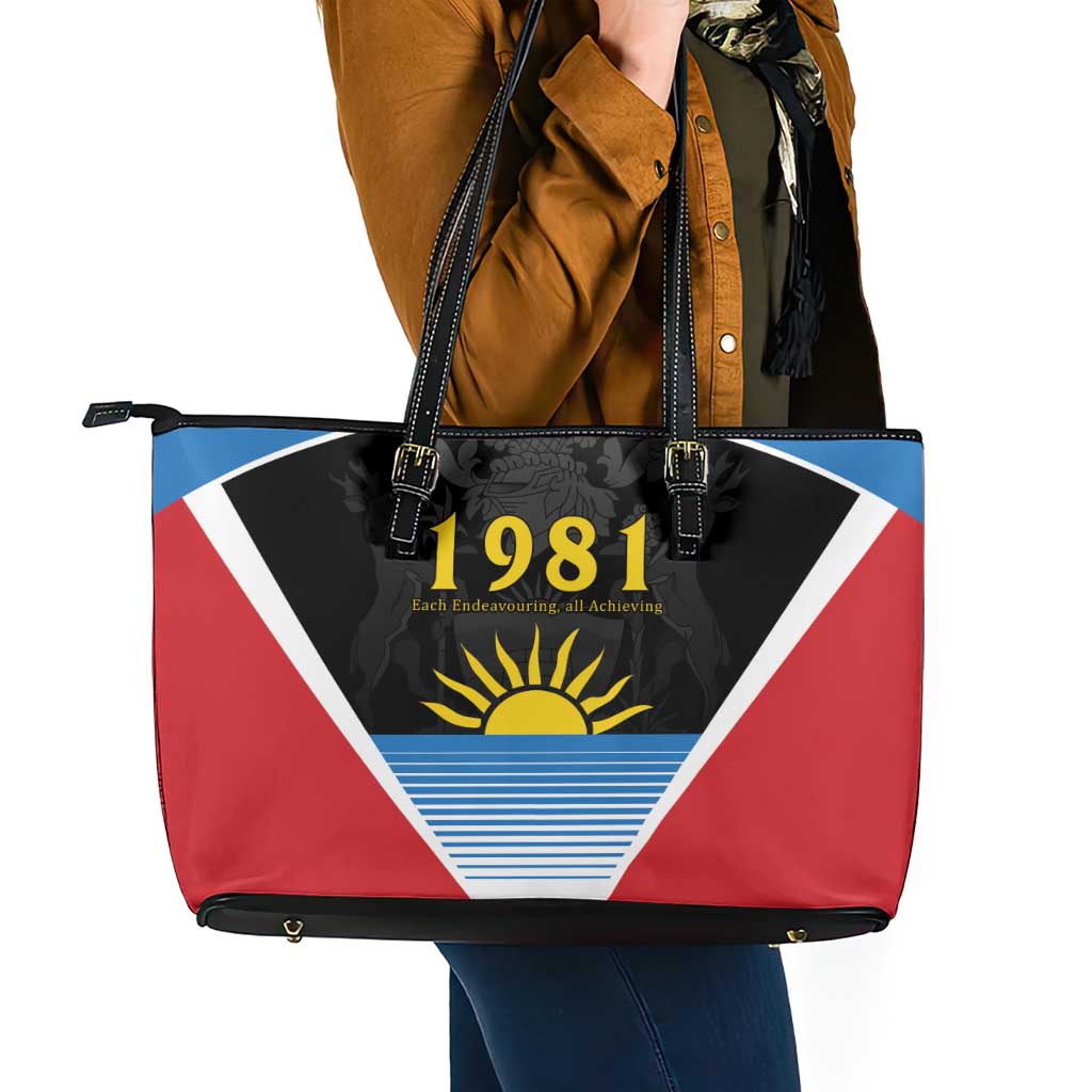 Antigua and Barbuda 1981 Leather Tote Bag Each Endeavouring All Achieving - Wonder Print Shop