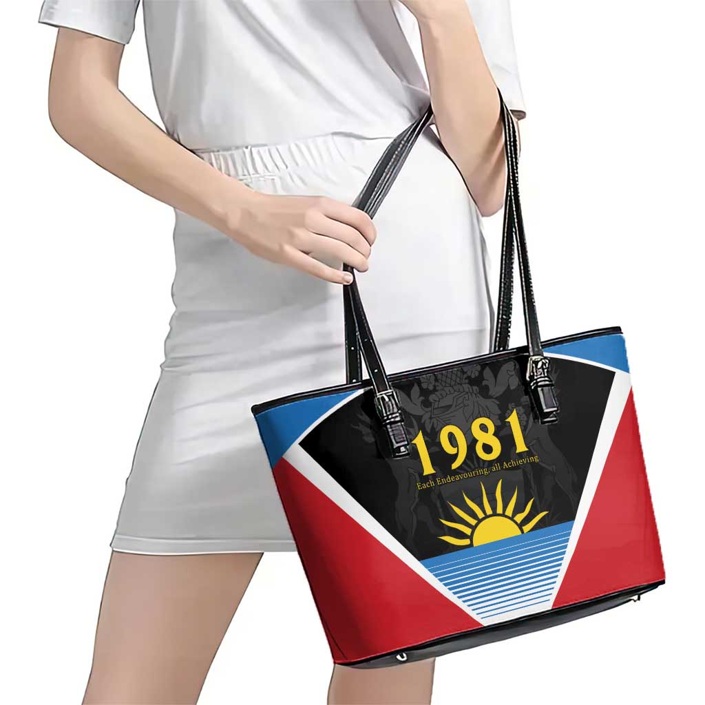 Antigua and Barbuda 1981 Leather Tote Bag Each Endeavouring All Achieving - Wonder Print Shop
