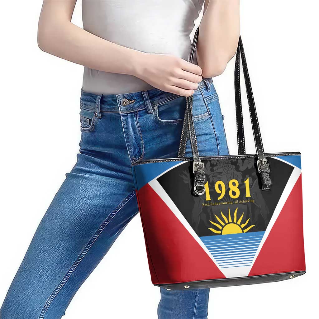 Antigua and Barbuda 1981 Leather Tote Bag Each Endeavouring All Achieving - Wonder Print Shop