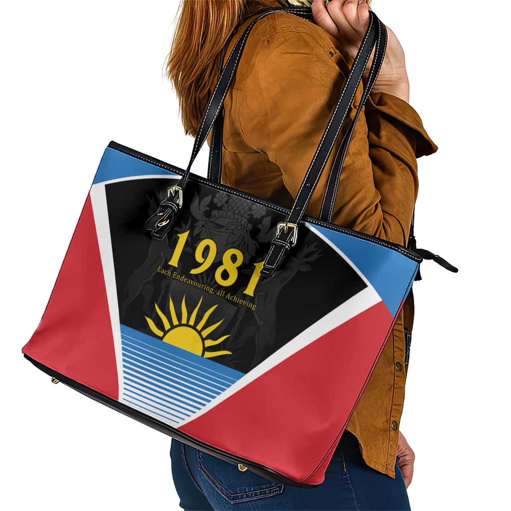 Antigua and Barbuda 1981 Leather Tote Bag Each Endeavouring All Achieving - Wonder Print Shop